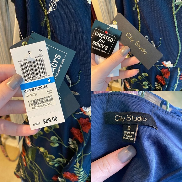 Navy Floral Formal/Homecoming Dress - Picture 4 of 6